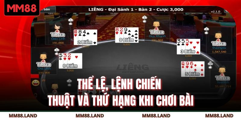 Thể lệ, lệnh chiến thuật và thứ hạng khi chơi bài